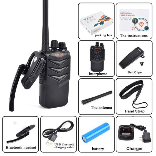  Baofeng HYS TC-B 2.5W Two Way Radio Long Range UHF 400-470MHz 16 Channel Built-in Bluetooth with Wireless Bluetooth Headset -One Machine Dual Use- 2 Pack Walkie Talkie for Field Survival/H