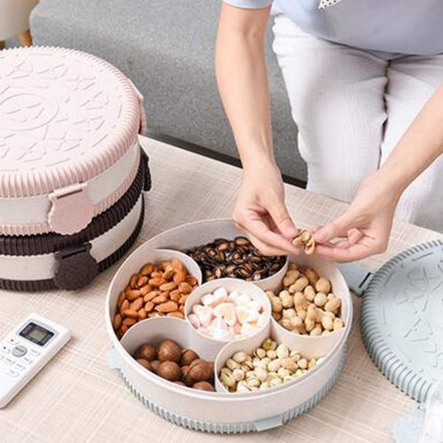  Baosity Round Divided Snack Serving Tray Dish Plate Dried Fruit Food Candy Appetizer - Pink