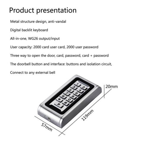  Baosity Backlight Keypad Metal Waterproof Standalone Access Control With Wiegand 26 Bit Feature +10 Pieces RFID Card