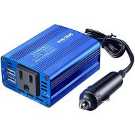 Bapdas 150W Car Power Inverter DC 12V to 110V AC Car Converter with 3.1A Dual USB Car Adapter-Blue