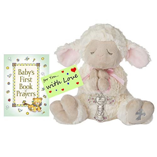  [아마존베스트]Baptismal Gifts Baptism Christening Gifts for Girls Pink Serenity Lamb w/Crib Cross and Babys First Book of Prayers w/Gift tag