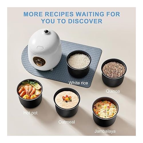  Rice Cooker 2-Cups Uncooked, 1.2L Small Rice Cooker with Non-stick Coating, BPA Free, Portable Mini Rice Cooker, One Button to Cook and Keep Warm Function, White