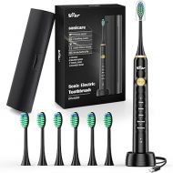 Bear Electric Toothbrush with 6 Brush Heads & Travel Case, Sonic Toothbrush with 5 Brushing Modes & Smart Timers (Black)