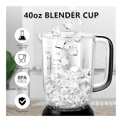  Bear Blender, 2023 Upgrade 700W Shakes and Smoothies Blender with 40oz Countertop Blender Cup for Kitchen, 3-Speed for Crushing Ice, Puree, and Frozen Fruit with Autonomous Clean