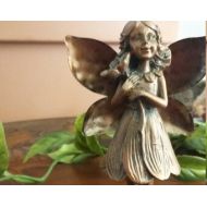 BarbarasBoutiqueShop Fairy Garden Miniature Fairy holding a Flower, Copper Fairy, Fairy Statue, Garden Fairy