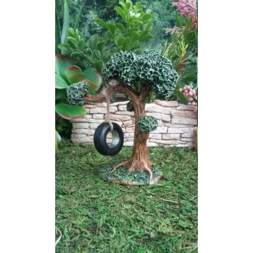  BarbarasBoutiqueShop Fairy Garden Miniature Tire Swing in a Tree, Resin Fairy Garden Tire Swing For Fairy Garden, Fairy Garden Accessory, Swing Fairies & Gnomes