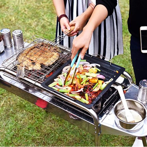  Barbecue Stainless Steel Grill Charcoal Tool Collapsible Grill Patio Grill Full Accessories Outdoor Picnic Tools Beach BBQ Tool Set (Color : Silver, Size : 803181cm)