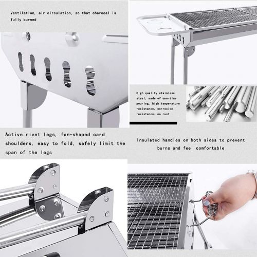  Barbecue Stainless Steel Grill Outdoor Stove Charcoal Grill Patio Grill for More Than 5 People Folding Picnic Oven Full Accessories Tool Set (Color : Silver, Size : 7332.570cm)