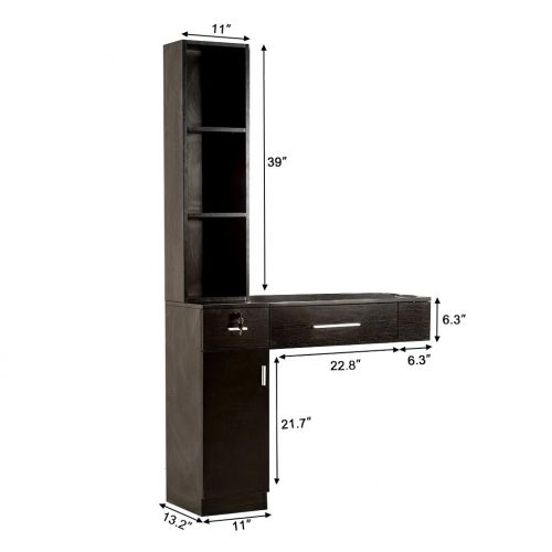  BarberPub Locking Wall Mount Hair Styling Barber Station Without Mirror Dressing Table (Black)