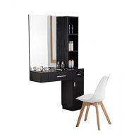 BarberPub Wall Mount Hair Styling with Mirror Barber Station Dressing Table Beauty Salon Spa Equipment Set 3026/3036 (right shelf, Black)