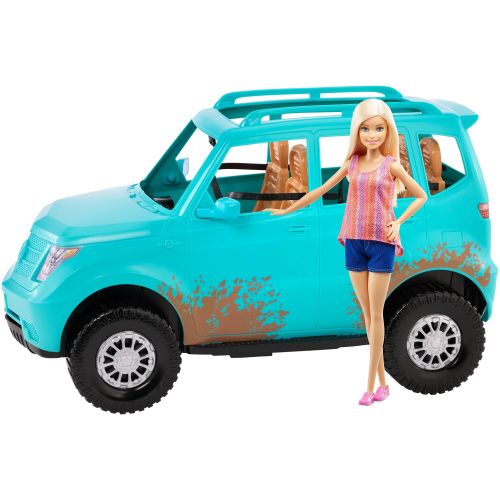 바비 Barbie Camping Fun Doll and Teal Off-Road Adventure Vehicle