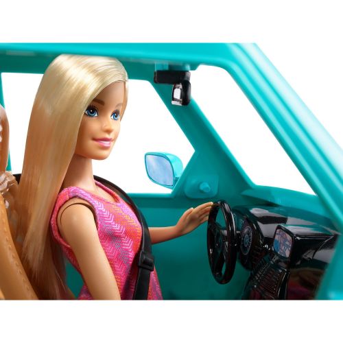 바비 Barbie Camping Fun Doll and Teal Off-Road Adventure Vehicle