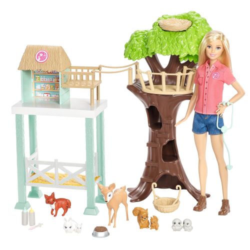 바비 Barbie Pet Rescue Center Playset with Doll, 8 Animals & Accessories