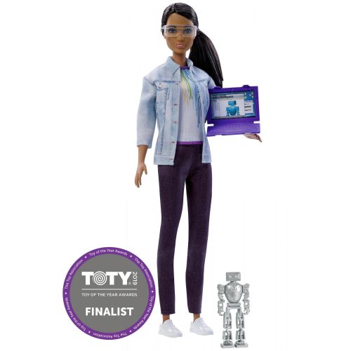 바비 Barbie Career Robotics Engineer Doll, Brunette, with Laptop & Robot