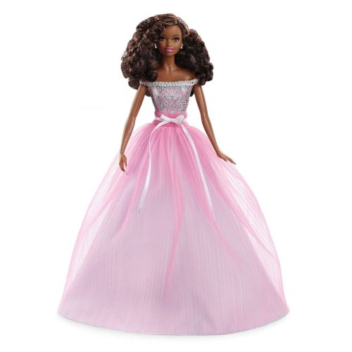 바비 Birthday Wishes Barbie Doll, Brunette Hair, Wearing Pink Party Dress