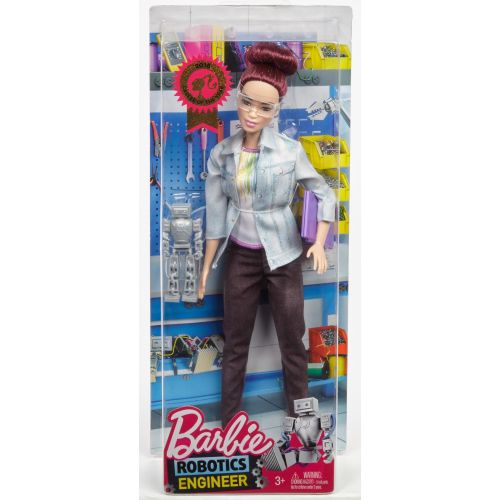 바비 Barbie Career Robotics Engineer Doll, Pink Hair, with Laptop & Robot