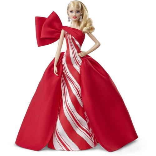 바비 Barbie 2019 Holiday Doll, Blonde Curls with Red & White Gown