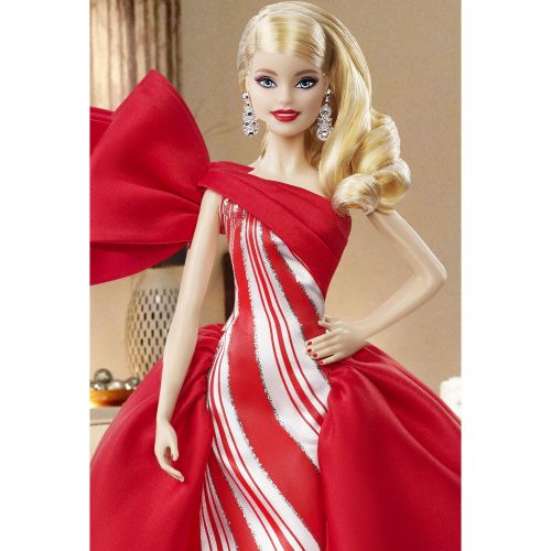 바비 Barbie 2019 Holiday Doll, Blonde Curls with Red & White Gown