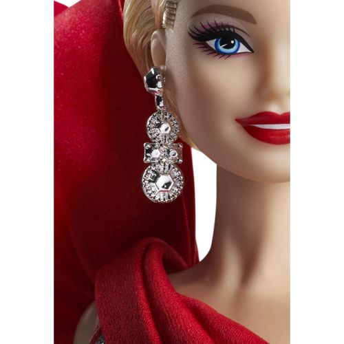 바비 Barbie 2019 Holiday Doll, Blonde Curls with Red & White Gown