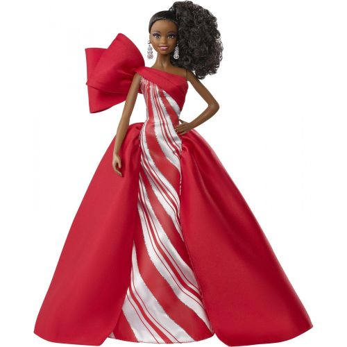 바비 Barbie 2019 Holiday Doll, Brunette High Ponytail with Red & White Gown