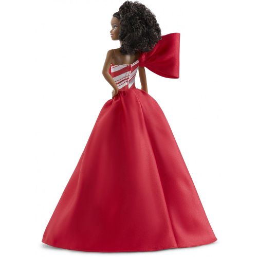 바비 Barbie 2019 Holiday Doll, Brunette High Ponytail with Red & White Gown
