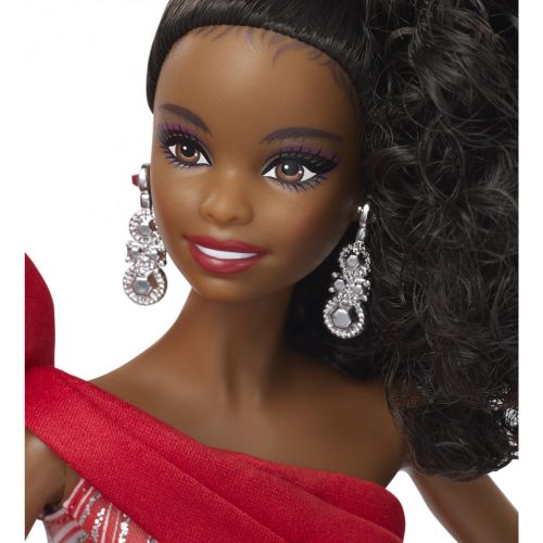 바비 Barbie 2019 Holiday Doll, Brunette High Ponytail with Red & White Gown