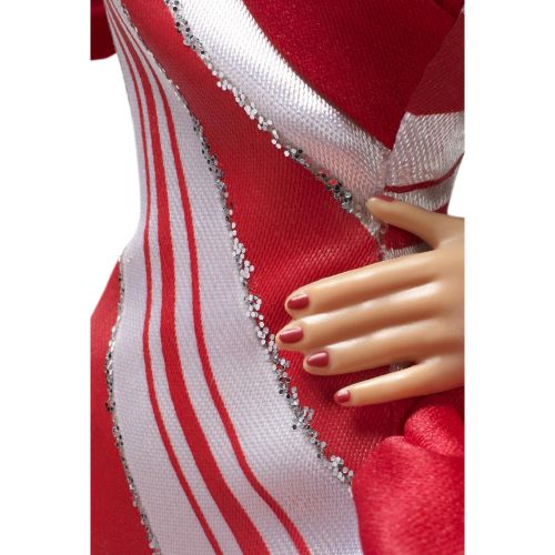 바비 Barbie 2019 Holiday Doll, Brunette Side Ponytail with Red & White Gown