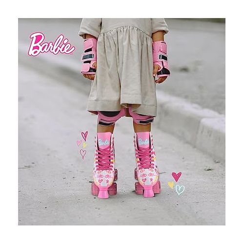 바비 BARBIE Roller Skates for Girls - Adjustable Sizes, Glitter Wheels, ABEC 5 Bearings - Durable PVC Material, Foam Shoe Lining - Perfect for Active Fun and Adventures