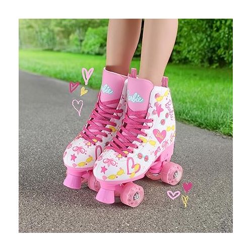 바비 BARBIE Roller Skates for Girls - Adjustable Sizes, Glitter Wheels, ABEC 5 Bearings - Durable PVC Material, Foam Shoe Lining - Perfect for Active Fun and Adventures