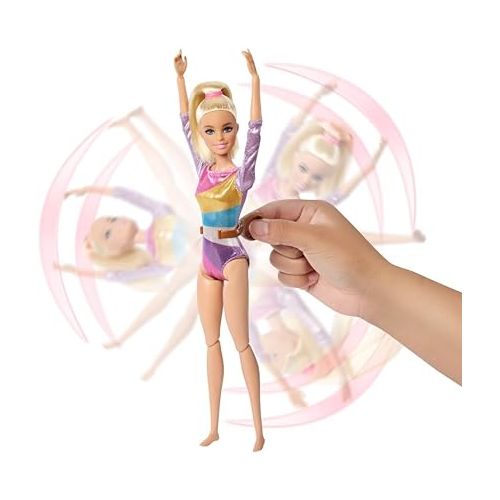 바비 Barbie Gymnastics Doll & Accessories, Playset with Blonde Fashion Doll, C-Clip for Flipping Action, Balance Beam, Warm-Up Suit & More
