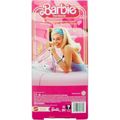 바비 Barbie The Movie Doll, Margot Robbie as, Collectible Doll Wearing Pink and White Gingham Dress with Daisy Chain Necklace