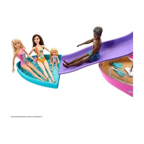 바비 Barbie Toy Boat Playset, Dream Boat with 20+ Ocean-Themed Accessories Sized to Fashion Dolls Including Pool, Slide & Dolphin,