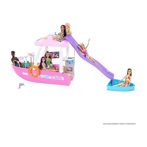바비 Barbie Toy Boat Playset, Dream Boat with 20+ Pieces Including Pool, Slide & Dolphin, Ocean-Themed Accessories
