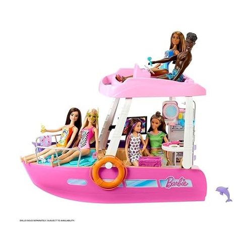 바비 Barbie Toy Boat Playset, Dream Boat with 20+ Ocean-Themed Accessories Sized to Fashion Dolls Including Pool, Slide & Dolphin,