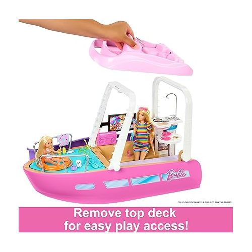 바비 Barbie Toy Boat Playset, Dream Boat with 20+ Pieces Including Pool, Slide & Dolphin, Ocean-Themed Accessories