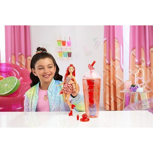 바비 Barbie Pop Reveal Doll & Accessories, Watermelon Crush Scent with Red Hair, 8 Surprises Include Slime & Squishy Puppy