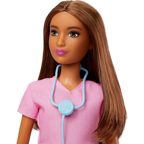 바비 Barbie Professional Doctor Fashion Doll with Pink Top & Purple Pants, White Shoes & Stethoscope Accessory