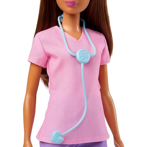 바비 Barbie Professional Doctor Fashion Doll with Pink Top & Purple Pants, White Shoes & Stethoscope Accessory