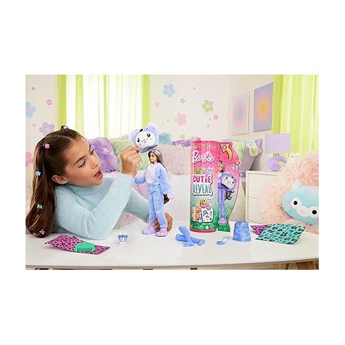 바비 Barbie Cutie Reveal Doll & Accessories with Animal Plush Costume & 10 Surprises Including Color Change, Bunny as a Koala in Costume-Themed Series