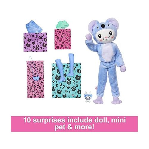 바비 Barbie Cutie Reveal Doll & Accessories with Animal Plush Costume & 10 Surprises Including Color Change, Bunny as a Koala in Costume-Themed Series