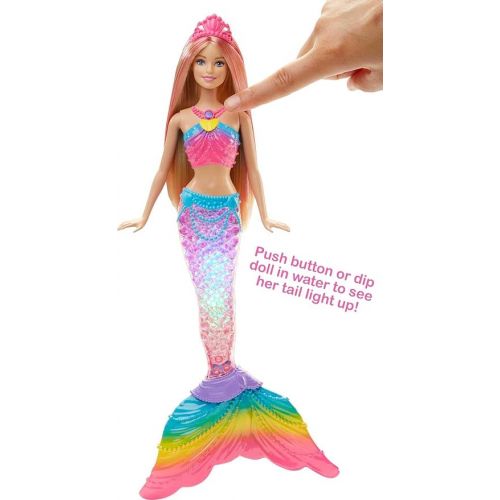 바비 Barbie Dreamtopia Doll, Rainbow Lights Mermaid with Glimmering Light-Up Rainbow Tail, Tiara and Blonde Hair