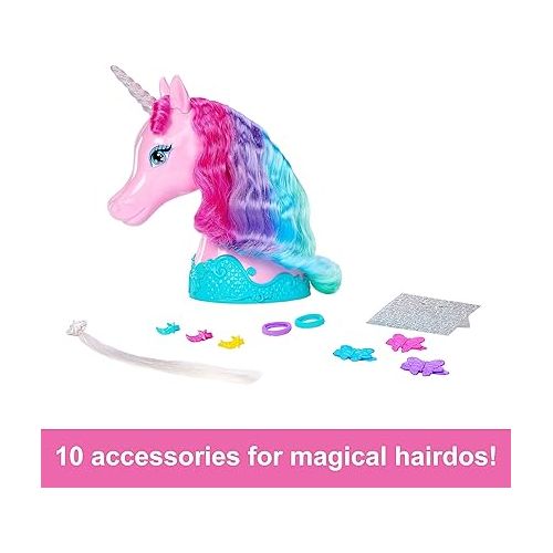 바비 Barbie Unicorn Toys, Styling Head with Colorful Mane of Fantasy Hair, Styling Accessories & Shimmer Stickers