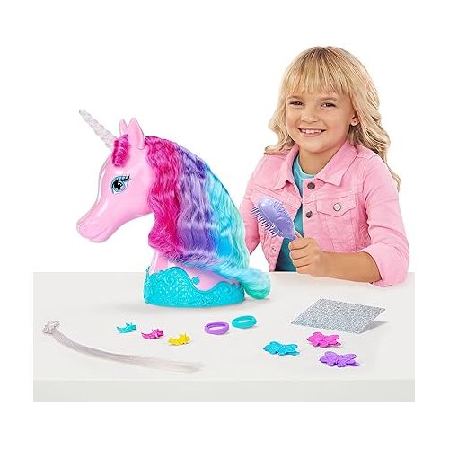 바비 Barbie Unicorn Toys, Styling Head with Colorful Mane of Fantasy Hair, Styling Accessories & Shimmer Stickers