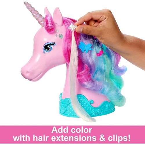 바비 Barbie Unicorn Toys, Styling Head with Colorful Mane of Fantasy Hair, Styling Accessories & Shimmer Stickers