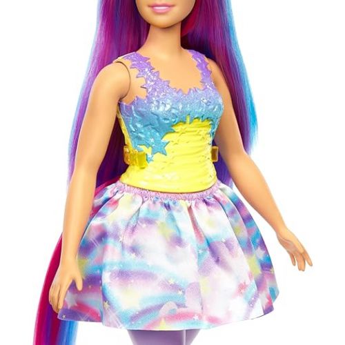 바비 Barbie Dreamtopia Doll with Removable Unicorn Headband & Tail, Blue & Purple Fantasy Hair & Rainbow Skirt, Unicorn Toy