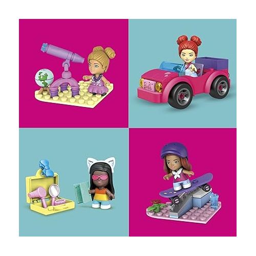 바비 Mega Barbie Malibu Building Sets Bundle, 440 Bricks and Pieces with Fashion and Roleplay Accessories, 7 Micro-Dolls, 1 Puppy, 2 Birds and 2 Turtles, Toy Gift Set for Ages 4 and up