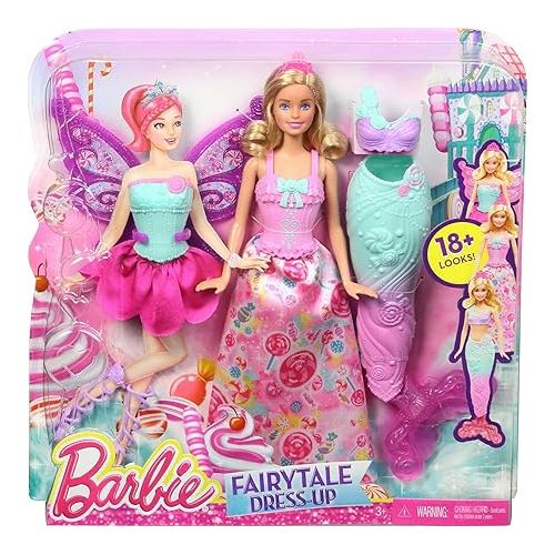 바비 Barbie Doll Fantasy Dress-Up Set with Blonde Fashion Doll, Candy-Inspired Clothes & Accessories like Fairy Wings & Mermaid Tail