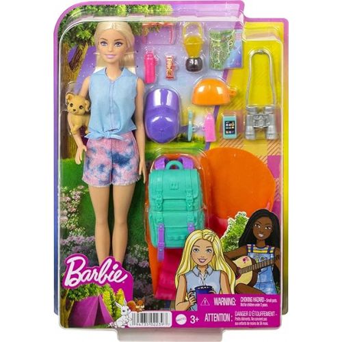 바비 Barbie Doll & Accessories, It Takes Two Malibu Camping Playset with Doll, Pet Puppy & 10+ Accessories Including Sleeping Bag