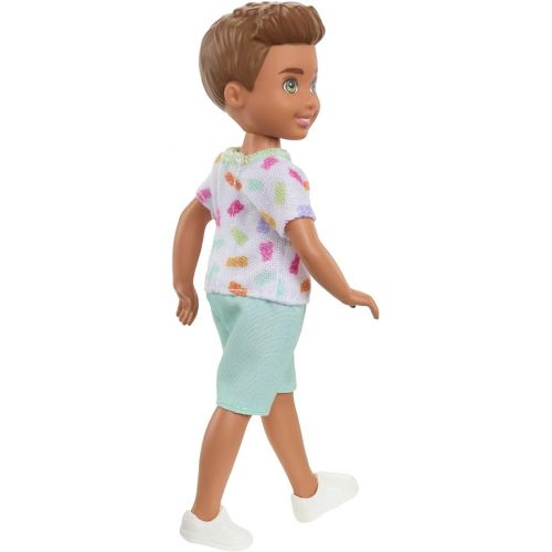 바비 Barbie Chelsea Doll, Small Boy Doll with Brown Hair & Blue Eyes Wearing Gummy Bear T-shirt, Shorts & Shoes