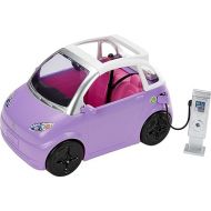 Barbie Doll Accessories, Toy Car Electric Vehicle with Charging Station, Plug & Sunroof, Purple 2-Seater Transforms into Convertible